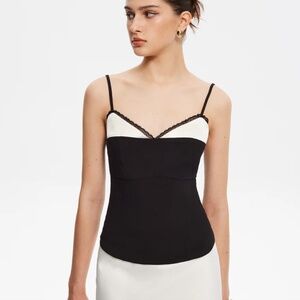 Commense Contrast Binding Lace Trim Cami Top Sz. M